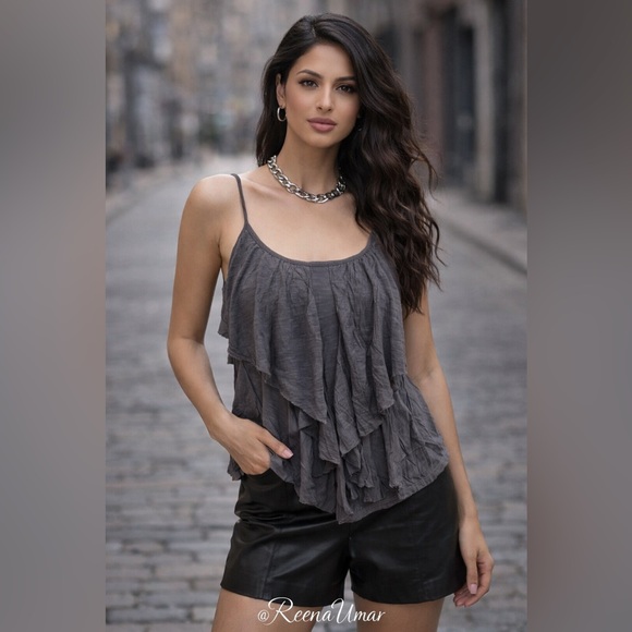 h.i.p. Tops - h.i.p. Gray Tiered Ruffle Spaghetti Strap Camisole